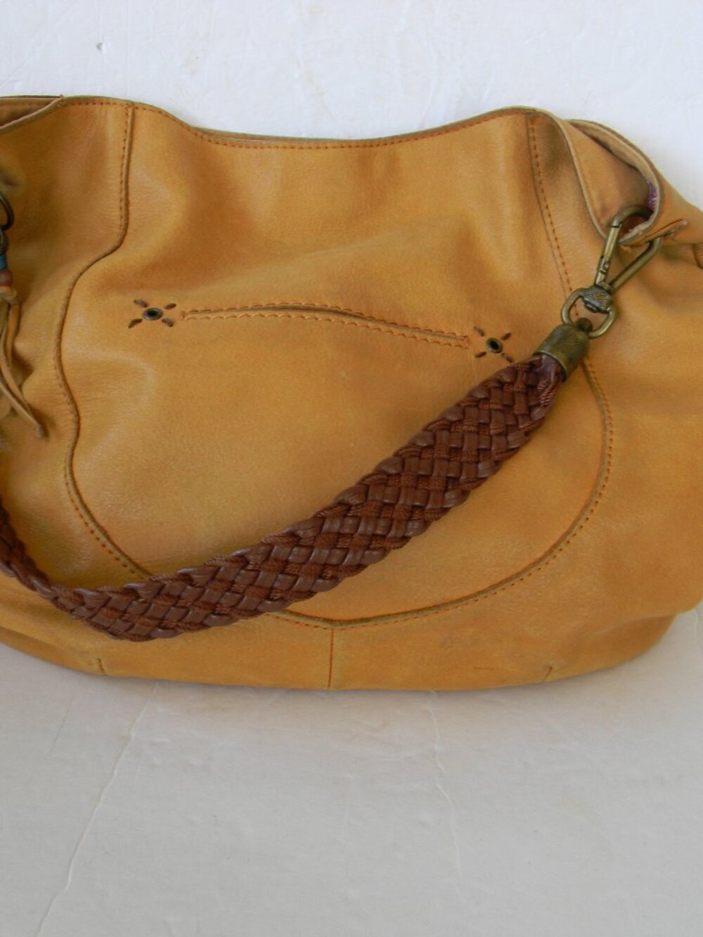 The Sak Mustard Yellow Leather Hobo Shoulder Bag Braided Strap purse BOHO FALL - Picture 2 of 9